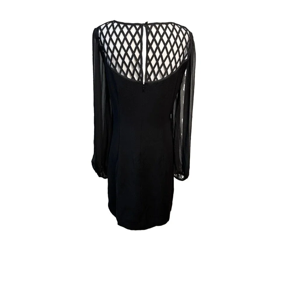 White House Black Market Dress Sheer Sleeves Long Sleeve Cocktail Party Sz 6